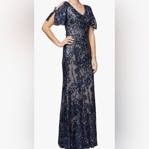 Alex Evenings gown, navy/nude. New with tags! Size 14 Mother of the bride!